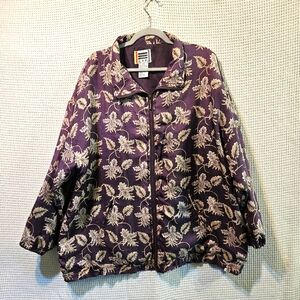 100% Silk 2xl Purple Floral Lightweight Women's Bomber Style Jacket